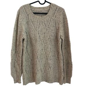2/$15 Womens L cream light grey diamond knit sweater pullover